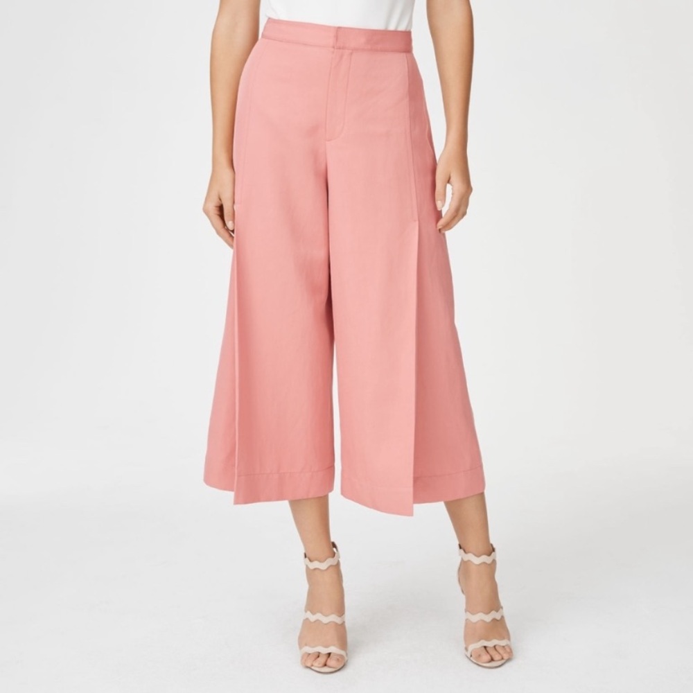 Club Monaco Caroline High Rise Wide Leg Flare Pants Rose Pink Size 2 Linen Blend